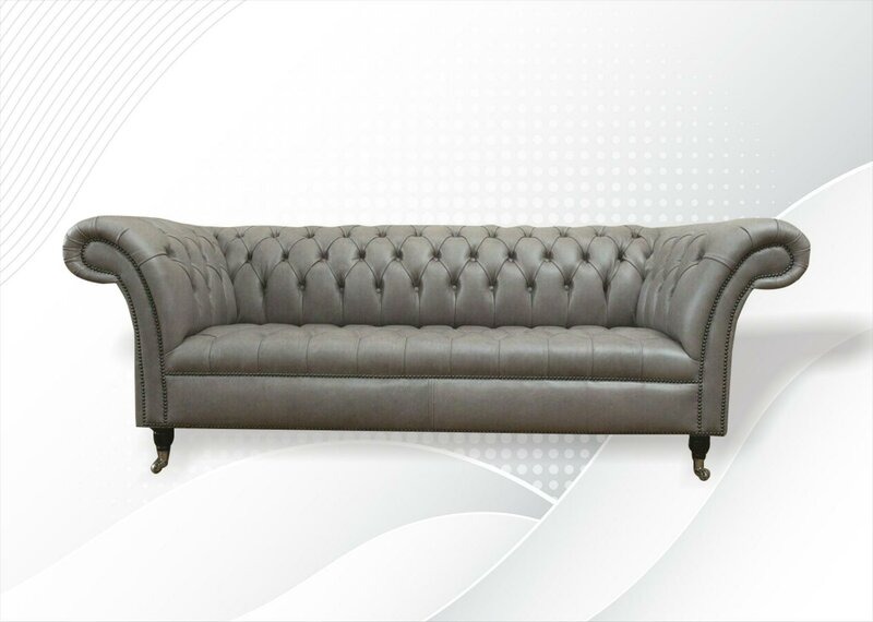 Chesterfield 3 Sitzer Leder Graue Wohnzimmer Modern Design Sofa big xxl