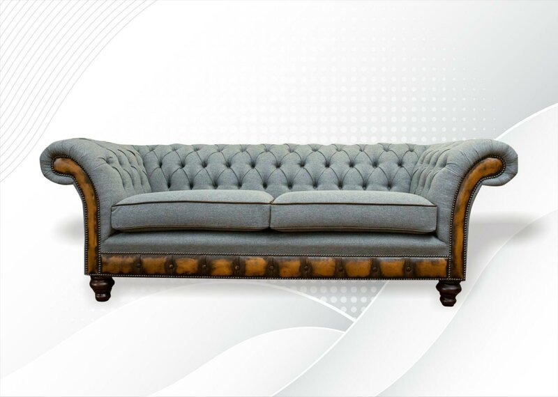 Chesterfield 3 Sitzer Grau Design Couchen Polster Sofas Samt Stoff Textil