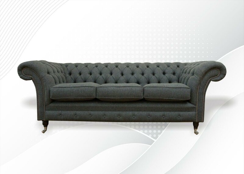Chesterfield 3 Sitzer Design Couchen Polster Sofas Grau Textil Klassische