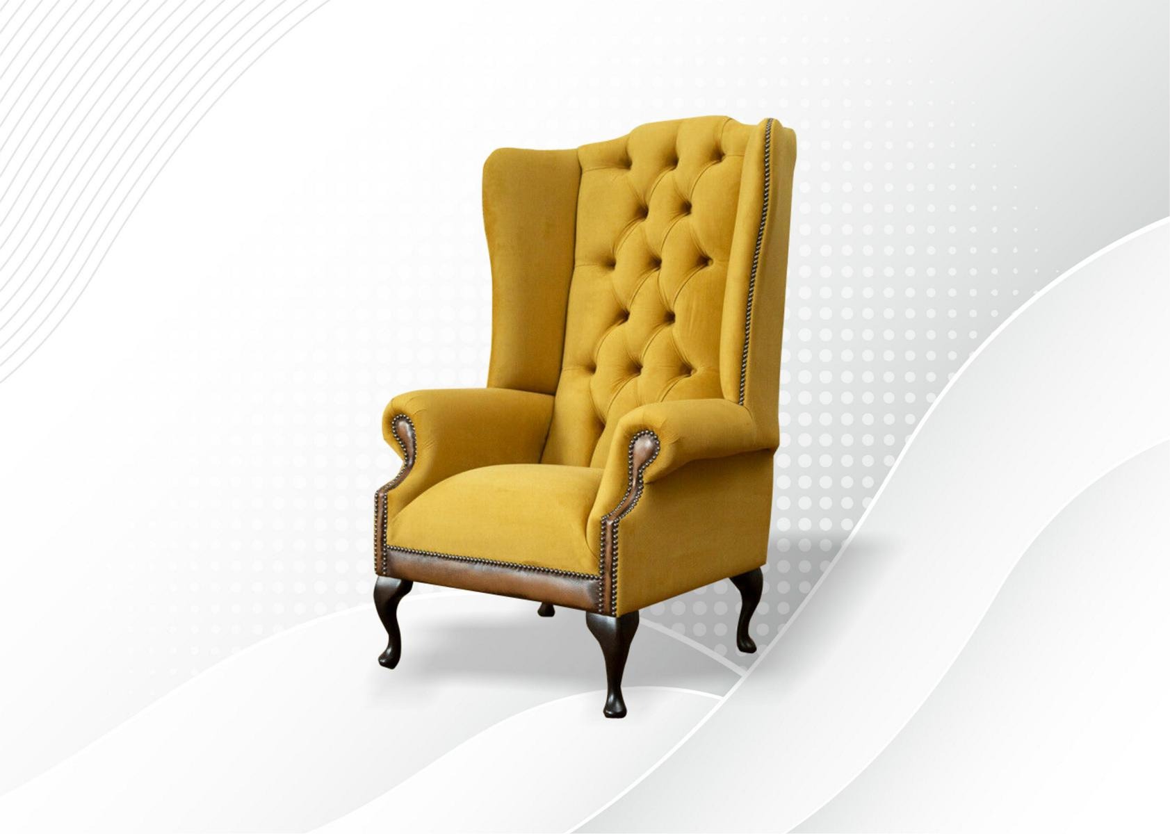 Sessel Chesterfield Couch Sofa Textil Lounge Club Polster Gelb Luxus