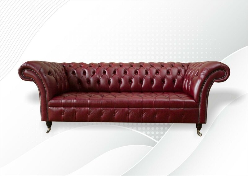 Chesterfield 3 Sitzer Bordaux Modern Design Couchen Leder Sofa Neu xxl