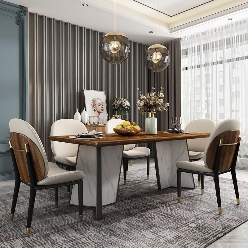 Tisch Esszimmer Garnitur Esstisch Stuhl Set 7tlg. Leder Edelstahl Lehn Stühle