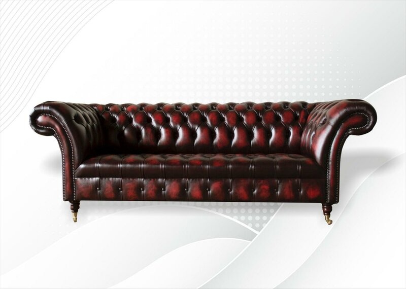 Chesterfield 3 Sitzer Leder Dunkelrot Modern Design Couchen Sofa Kreative