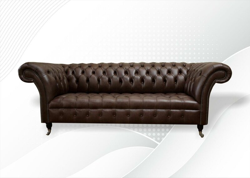 Chesterfield 3 Sitzer Leder Braune Sofa Textil Couchen Möbel Wohnzimmer
