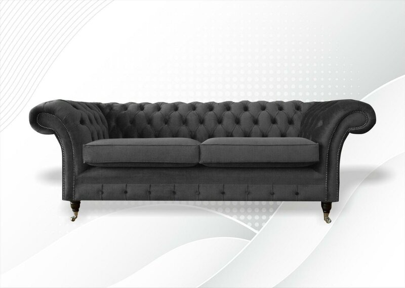 Chesterfield 3 Sitzer Sofa Dreisitzer Grau Wohnzimmer Textil Modern
