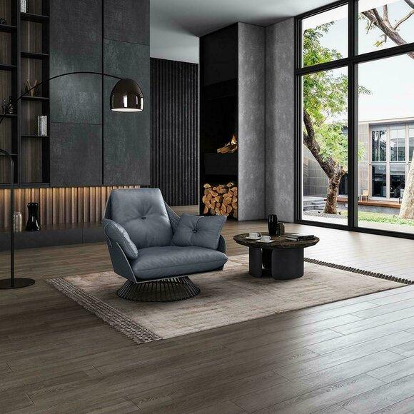 Sessel Design Grau Metall Relax Club Lounge Einsitzer Polster Stoff Leder Neu