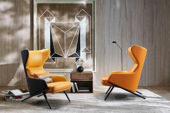 Sessel Design Schlagen Relax Club Lounge Einsitzer Polster Stoff Leder Edelstahl