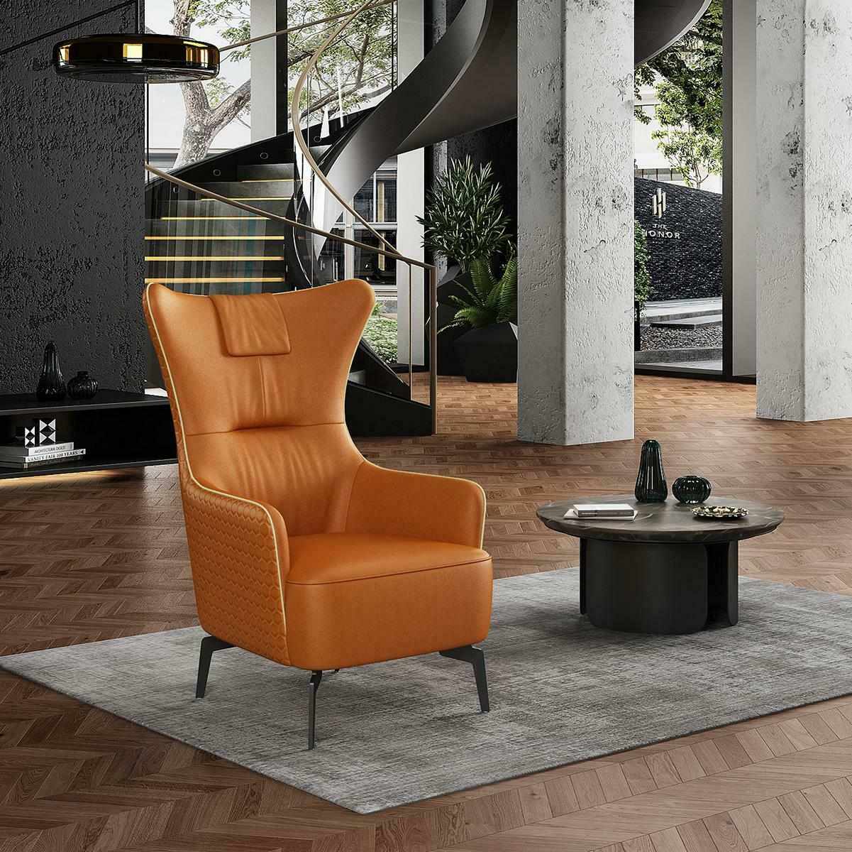 Orange Sessel Leder Sessel 76 x 80 cm Einsitzer Luxus Design Möbel Stühle Neu