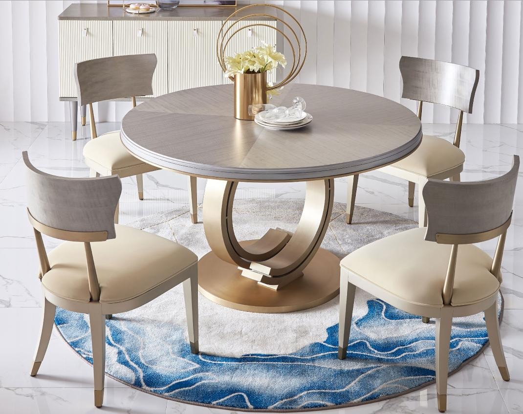 Design Rund Tisch 4x Stühle Ess Zimmer Sitz Runde Tische Garnitur Holz 5tlg. Set
