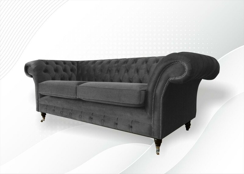 Chesterfield 3Sitzer Graue xxl bix Sofas Möbel Neu Wohnzimmer Modern
