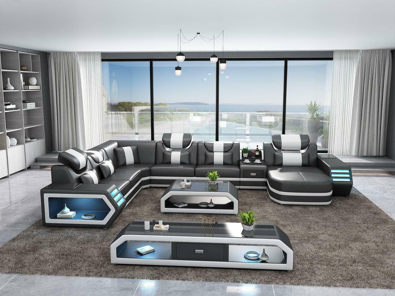 Polster Ecksofa Ausgefallene Wohnlandschaft eckgarnitur couchen sofas usb led