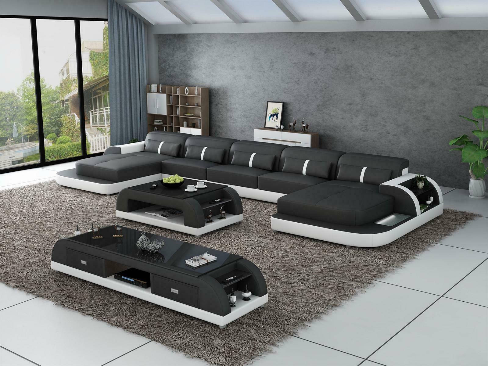 Ecksofa Ledersofa mit usb Big U Form Wohnlandschaft Sofa Couch Garnitur led neu