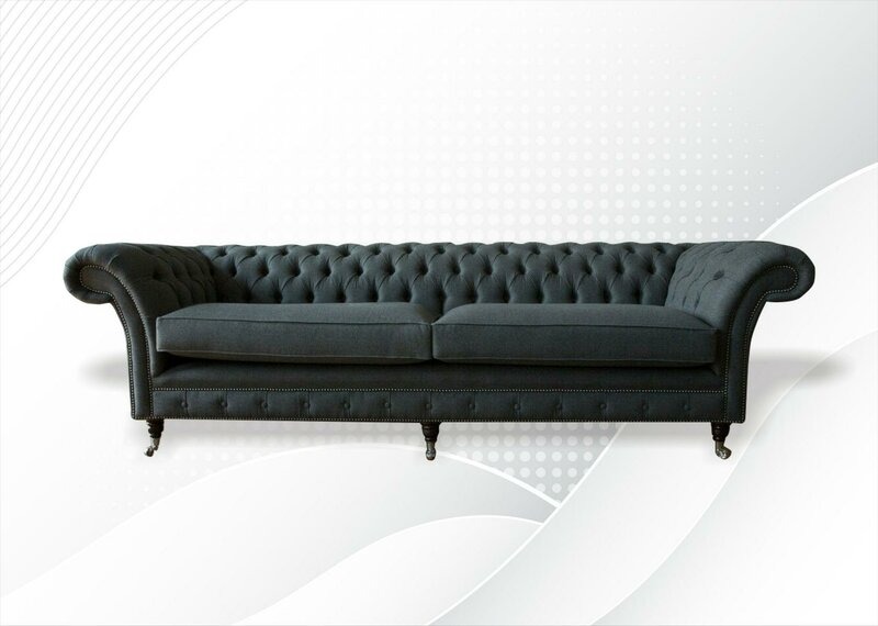 Chesterfield 4 Sitzer Grau Modern Design Couchen Sofa Samt Möbel Stoff