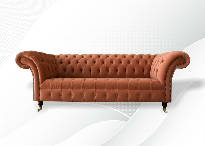 Chesterfield Braun Dreisitzer Stoff Wohnzimmer Design Polster Sofa Neu Textil
