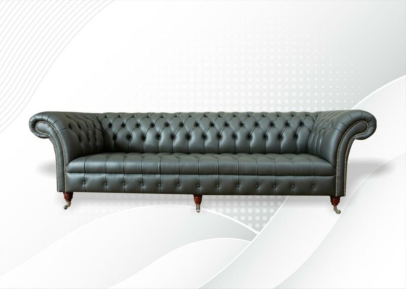 xxl big Chesterfield 4 Sitzer Leder Modern Design Couchen Dunkelgrau Sofa