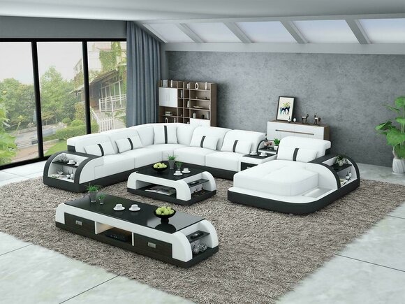 Wohnlandschaft U Form Ecksofa Couchtisch Sideboard Design Wohnlandschaft 3tlg.