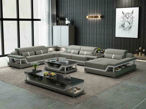 Wohnlandschaft U Form Ecksofa Couchtisch Sideboard Design Wohnlandschaft 3tlg