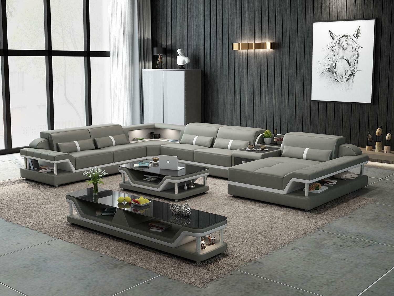 Sofa mit USB Designer Wohnlandschaft U-Form Couch Ecksofa Polster Garnitur Neu