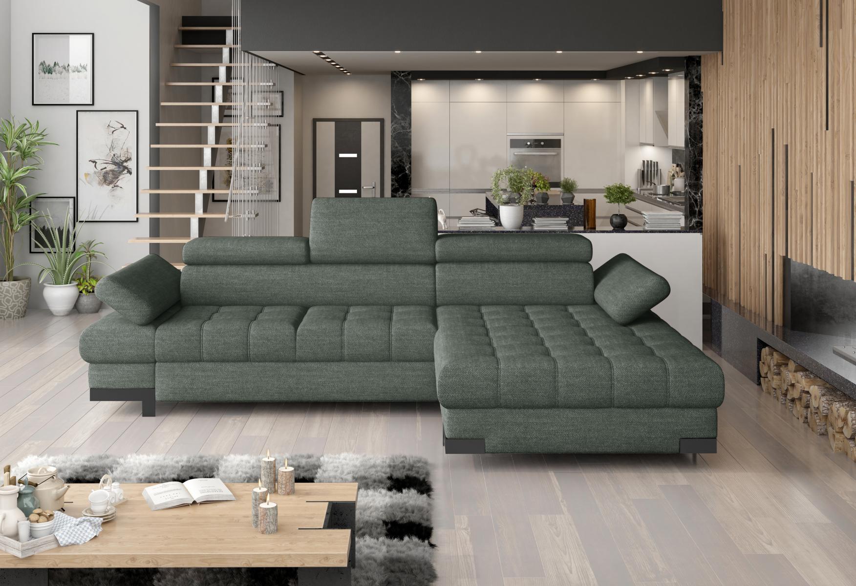 Ecksofa Sofa Couch Polster Wohnlandschaft Textil Eck Sofas Grün L Form Couchen