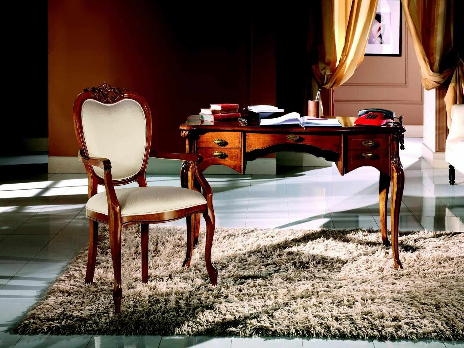 Holz Möbel Luxus Büro 2tlg Set Schreibtisch Sessel Italienische Luxus Möbel Barock Neu