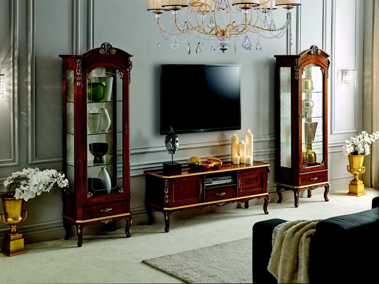 Wohnzimmer Wand Schrank Vitrine rtv sideboard echtes holz schränke italien möbel