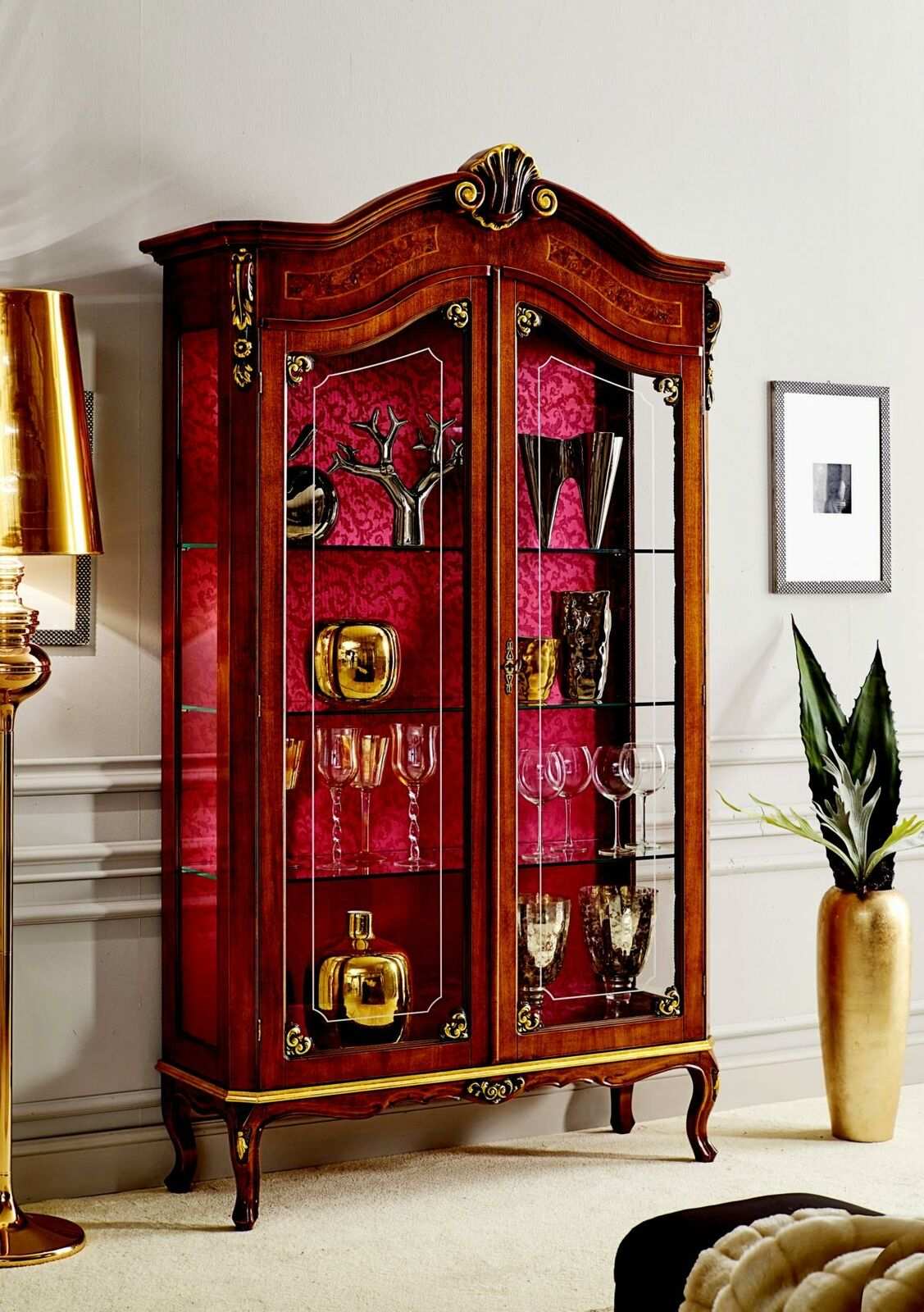 Vitrine Holz Schrank Glas Schränke Italienische Stol Möbel Anrichte Regal Barock