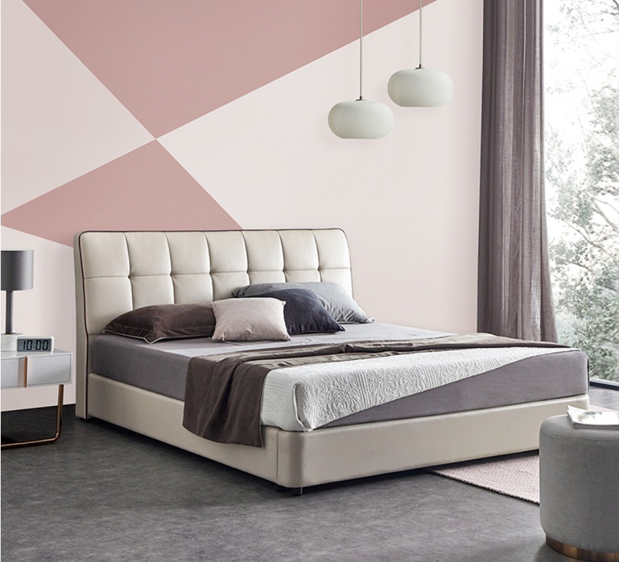 Betten Designer Doppelbett Ehebett 180x200cm Lederbett Leuchte Polsterbett Bett