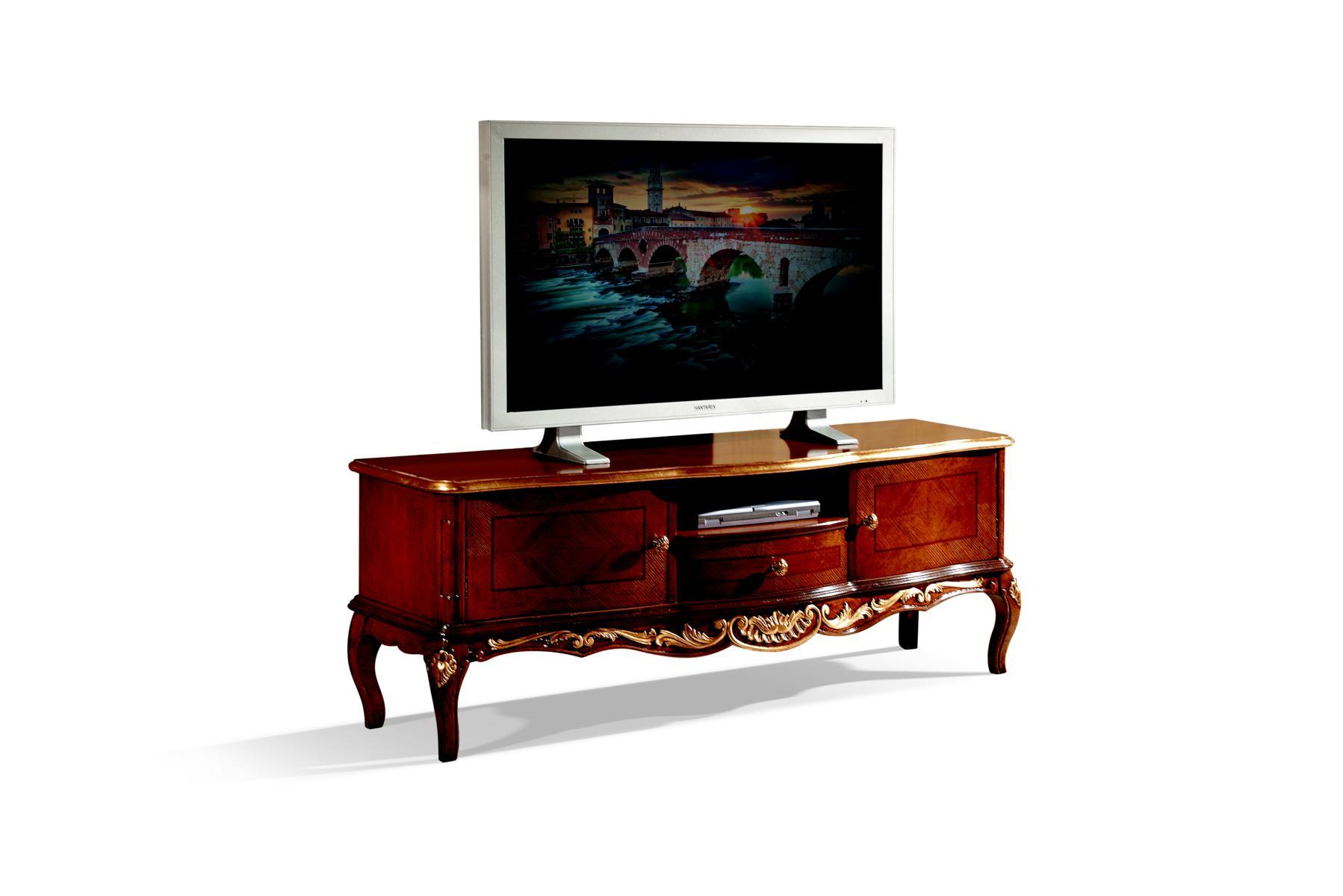 Designer Holz Barock TV-Schrank mit 2 Türen Schublade und Regal Italien Möbel