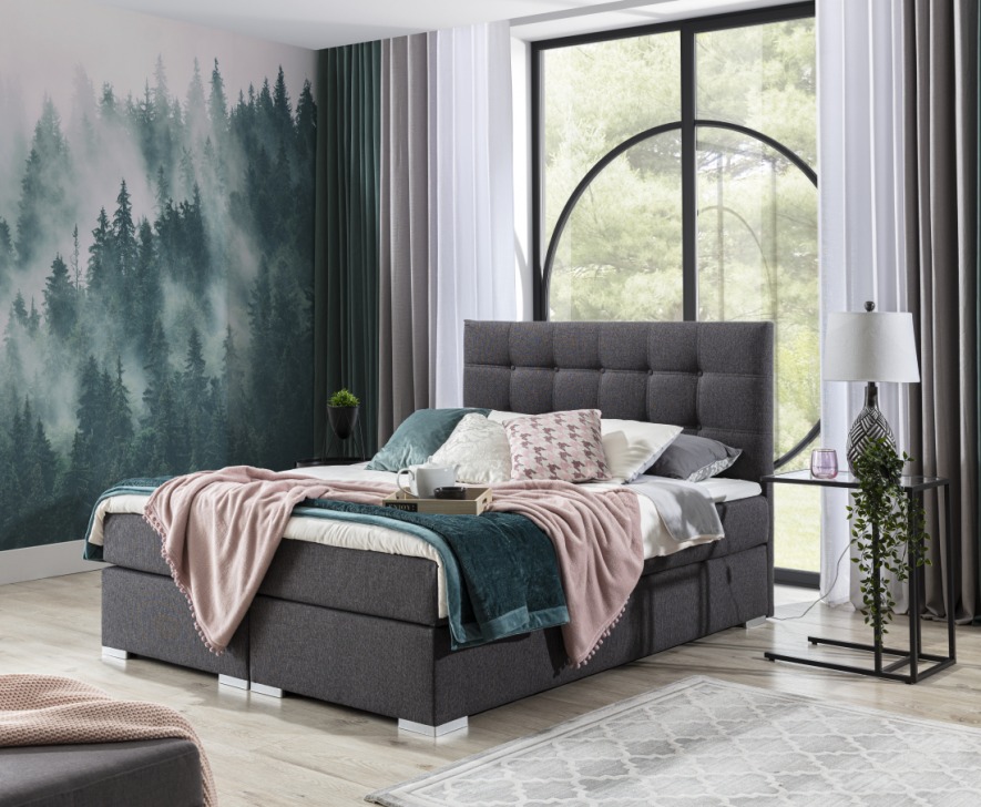 Komplett Set Matratze & Topper Boxspring Bett Polster Betten Textil Stoff 180cm