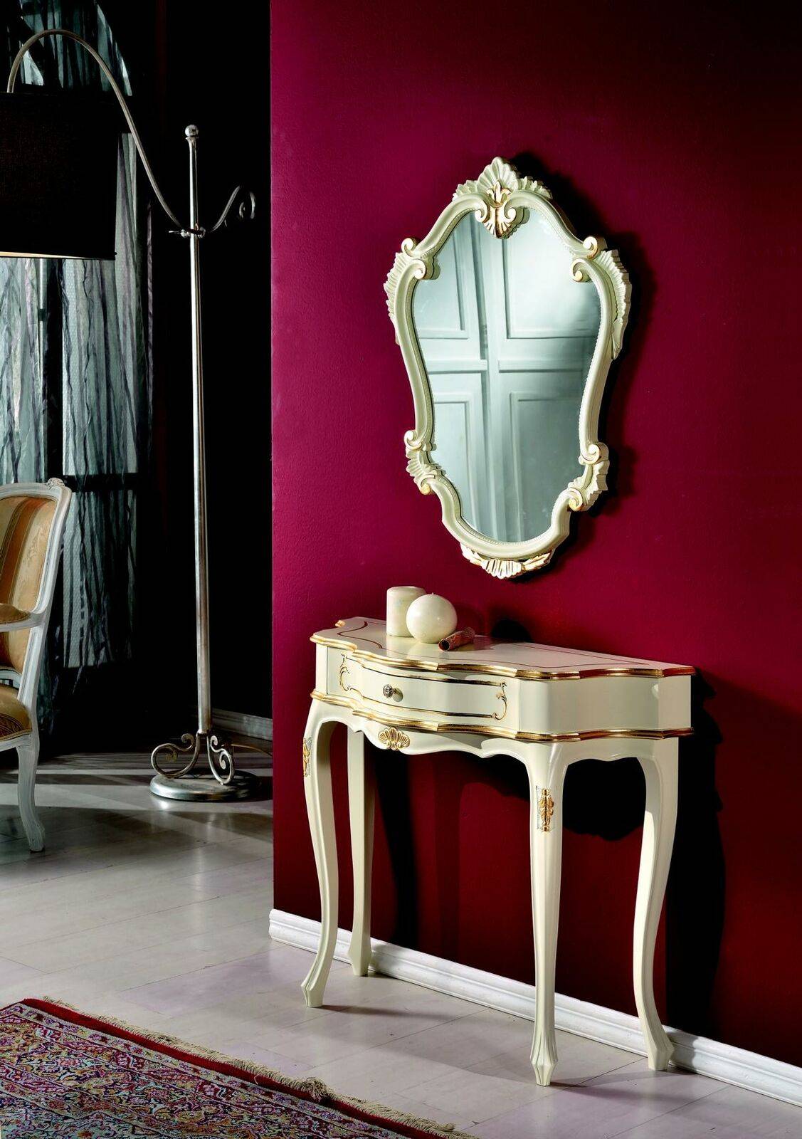 Möbel Stil Barock Luxus Konsolentisch Spiegel Holz Italienische Tische Gruppe 2tlg Set