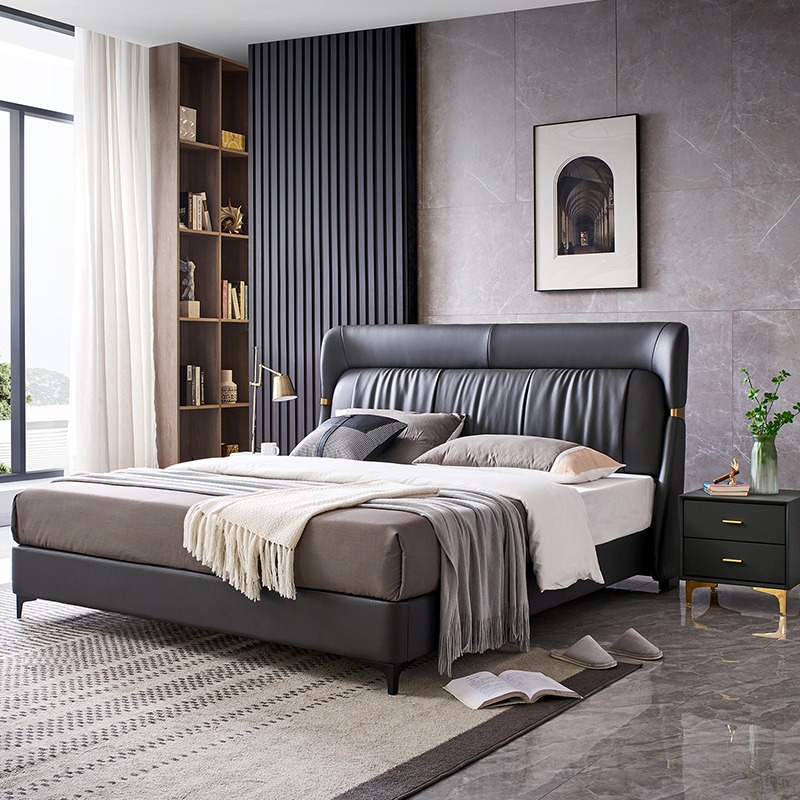Luxus Bett Schlafzimmer Leder Polster Doppel Betten Metall Design 180x200cm Neu