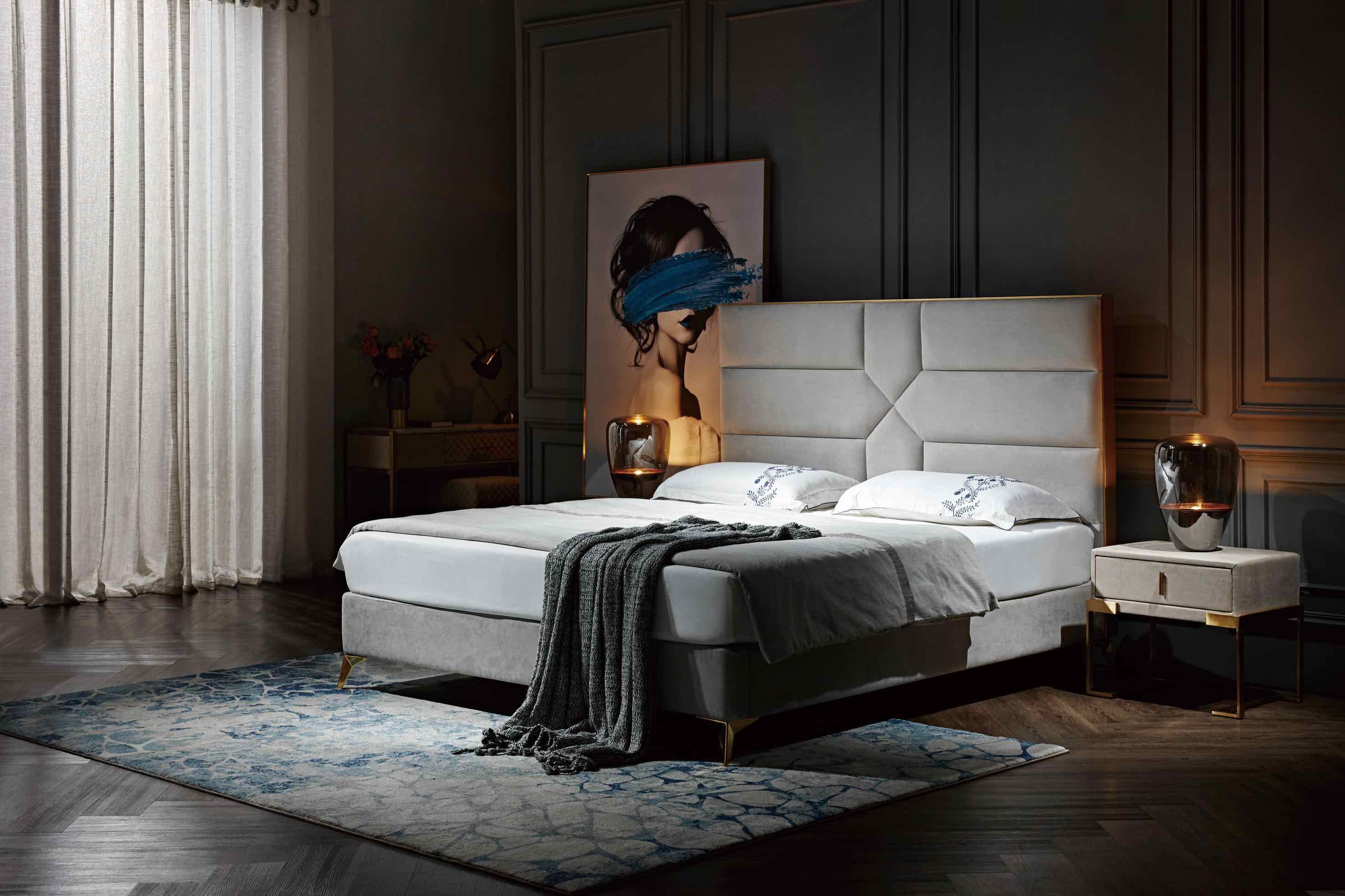 Luxus Design Bett Polster Doppel Hotel Betten Ehe 180x200cm Schlaf Zimmer Metall