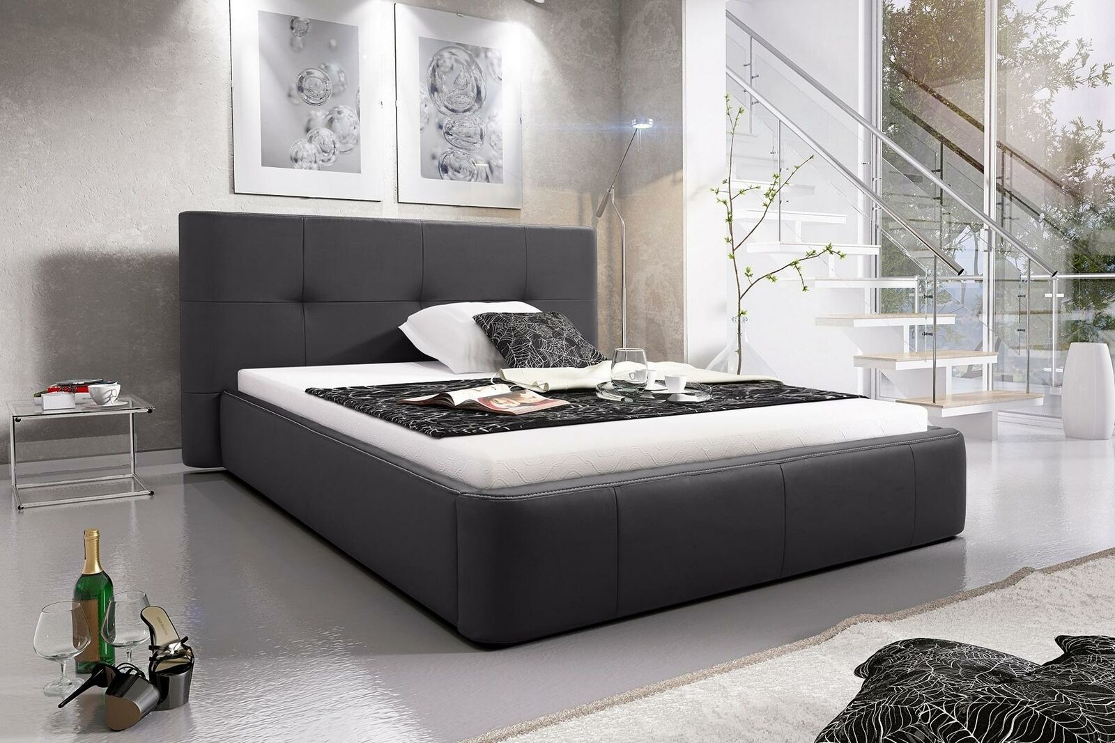 Bett Polster Design Luxus Doppel Hotel Betten Schlaf Zimmer Leder Modern Stoff