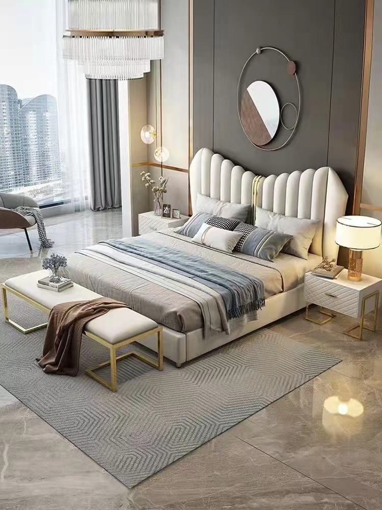 Modern Luxus Betten Polster Leder Textil Hochwertiges Schlafzimmer Bett Neu