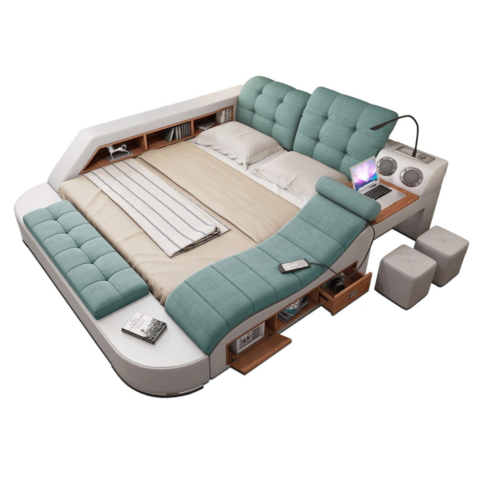 Bett Doppel Leder Polster Betten Multifunktion mit Massagefunktion Neu Regale