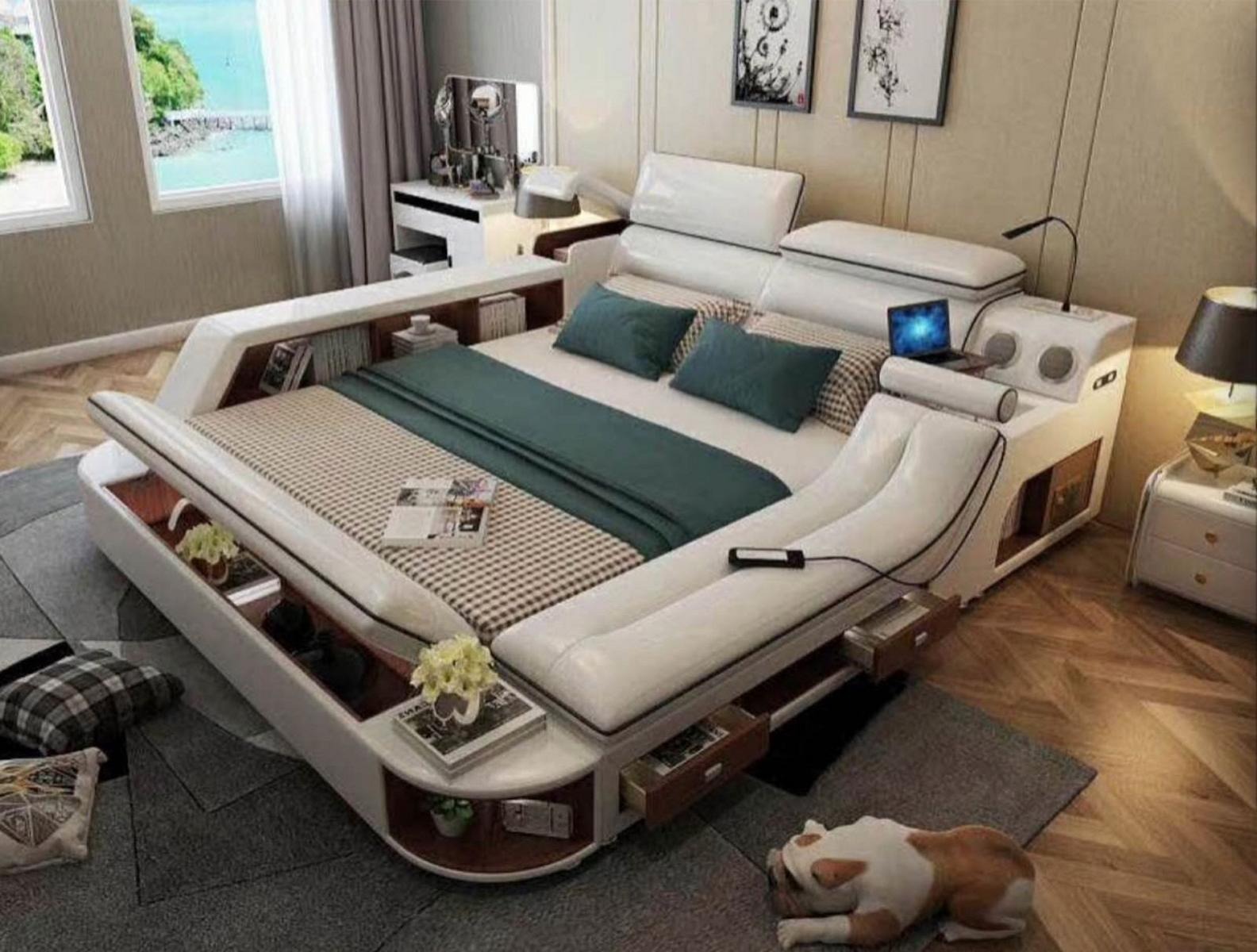 Betten Hotel 180x200cm Multifunktion Regal USB Design Bett xxl Big Leder Polster