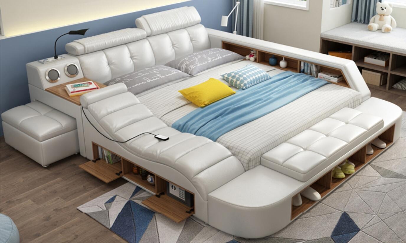 Design Bett XXL Big Betten Leder Polster Hotel 180x200cm Multifunktion Regal USB