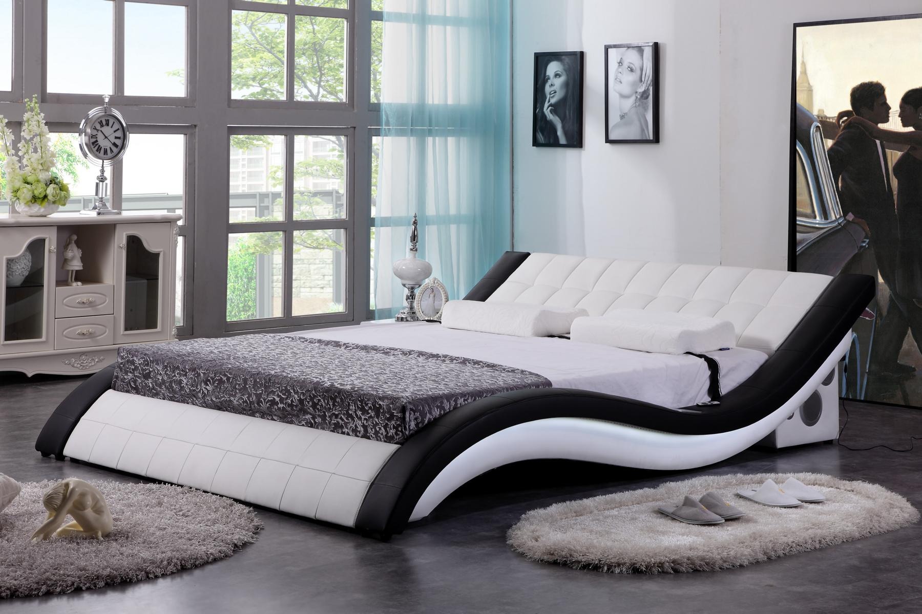 Bett Design Digital USB Betten Luxus Schlafzimmer Möbel Leder Doppel Hotel Sound