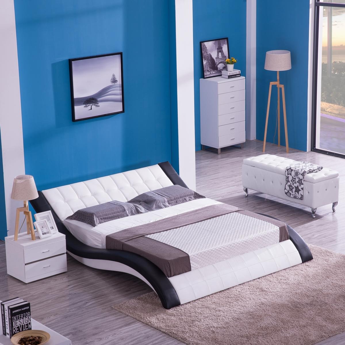 Design Bett Digital Sound USB Betten Luxus Schlafzimmer Möbel Leder Doppel Hotel