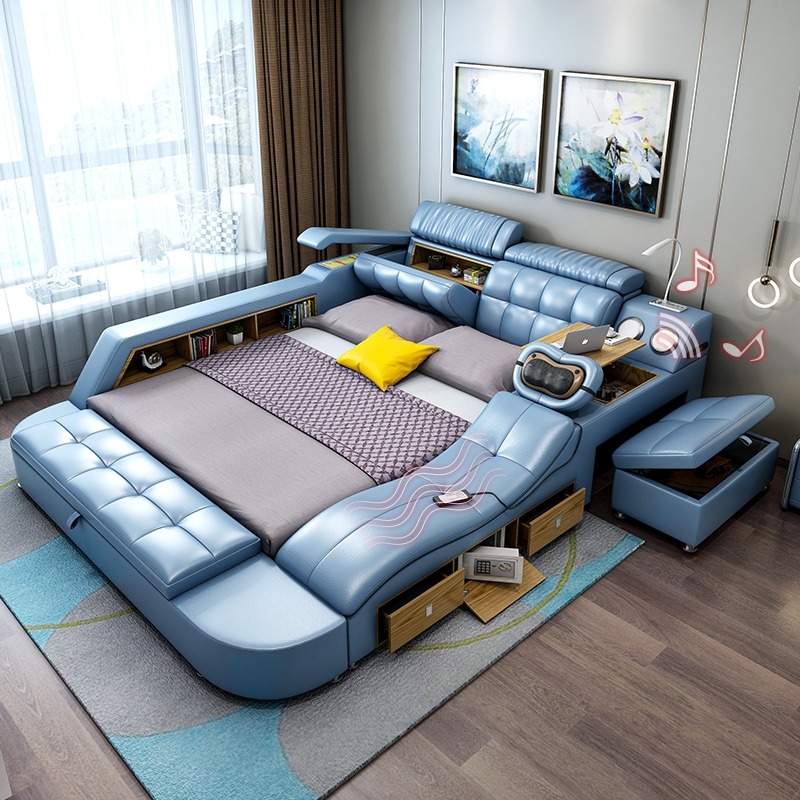 Design Bett XXL Big Leder Hotel Polster 180x200 Multifunktion Regal Betten Neu