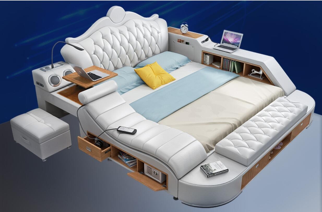 Chesterfield Doppel Luxus Design Bett Polster Betten180x200 Multifunktion Leder
