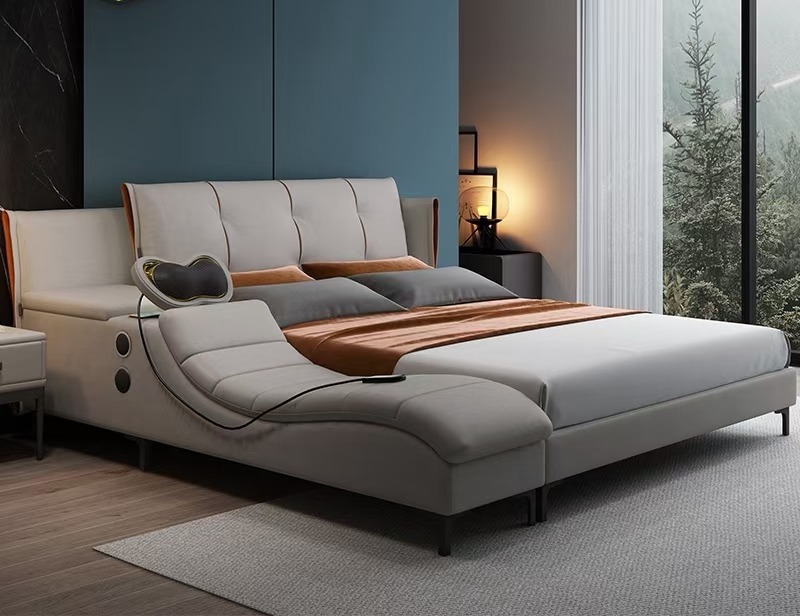 Multifunktion Doppel Luxus Design Leder Bett Polster Betten Hotel Sound Neu