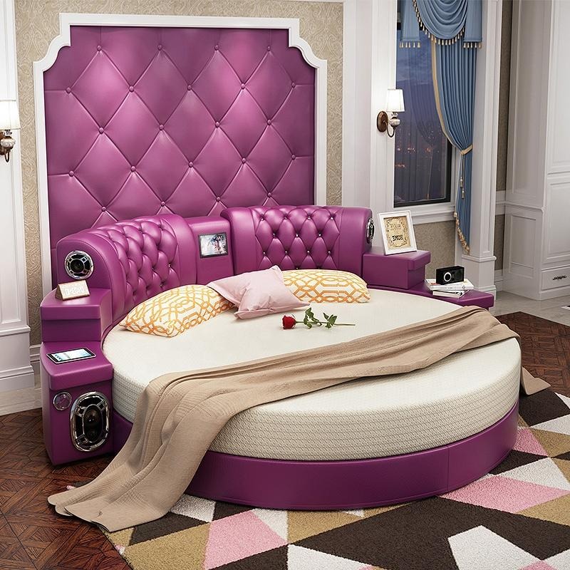 Rundes Kingsize Bett Rund Betten Multifunktion Hotel Polster Led Regal Leder Neu