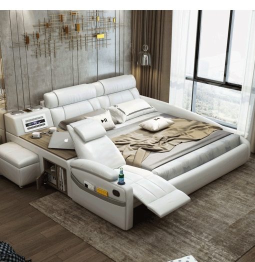 Design Bett XXL Big Betten Leder Hotel Polster 180x200cm Multifunktion Regal USB