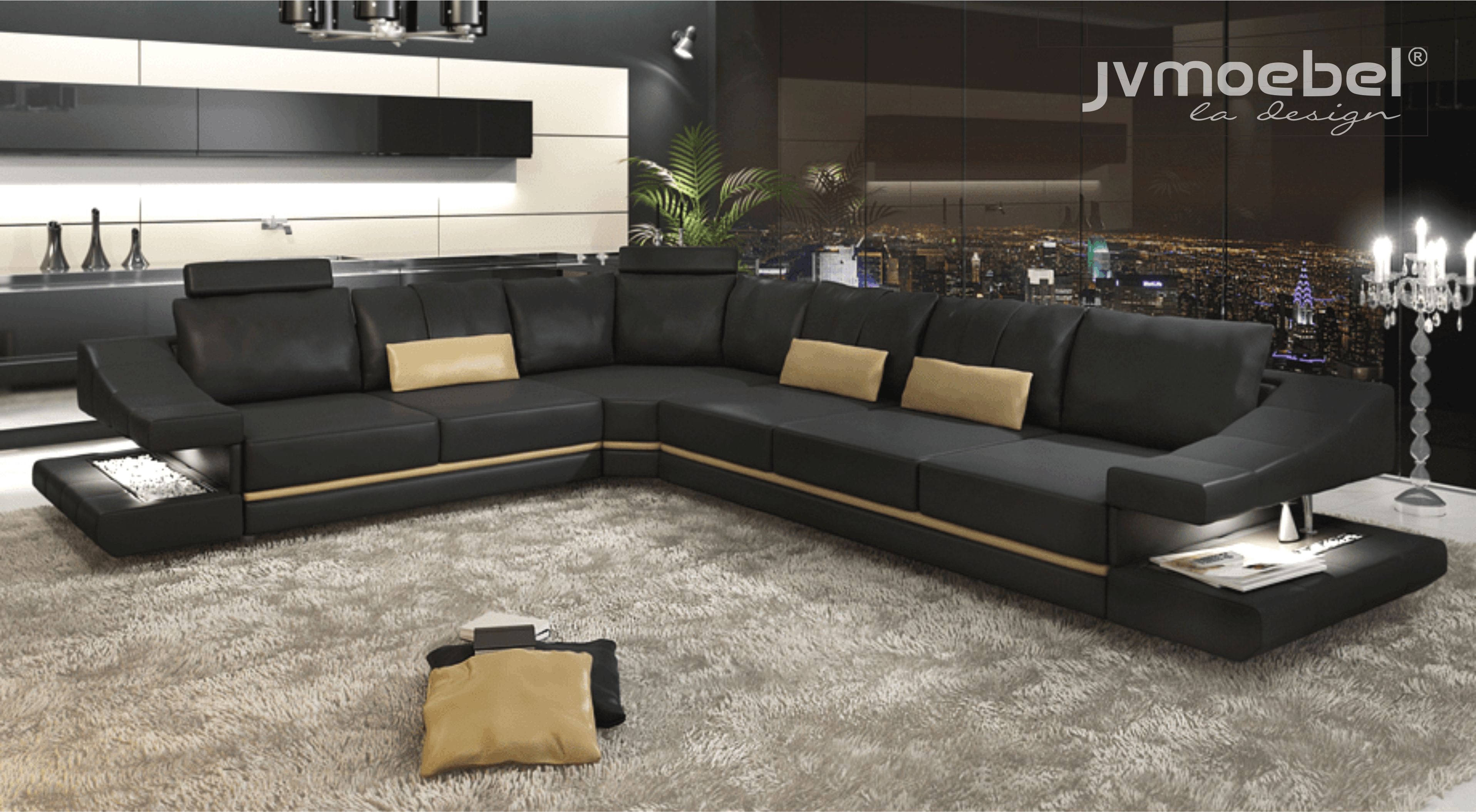 Wohnzimmer Textil L-Form Sofas Schwarz NEU Ecksofa Couch Polstermöbel Schlafsofa