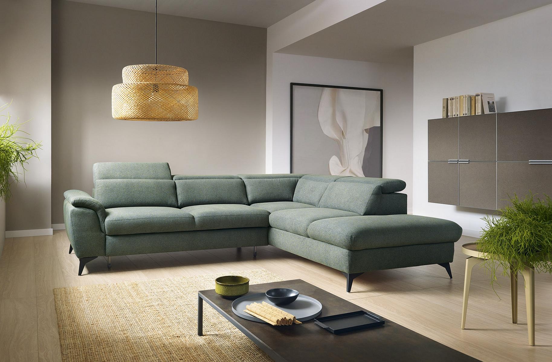 Wohnzimmer L-Form Modern Grün Design Sofas Neu Ecksofa Polsterung Couch Textil