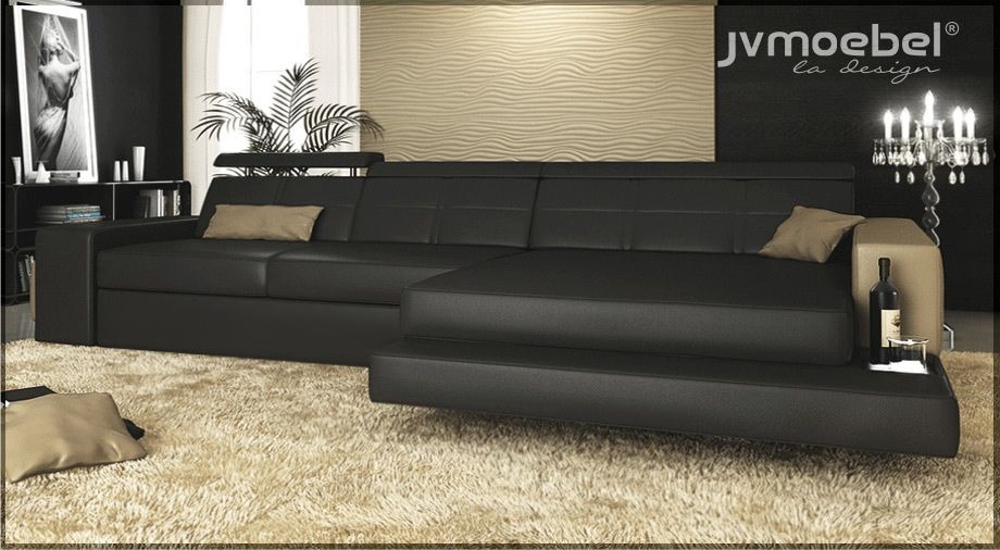 Ecksofa Couch Polster Wohnlandschaft Eck Ecke Leder Sofa Schwarz L Form