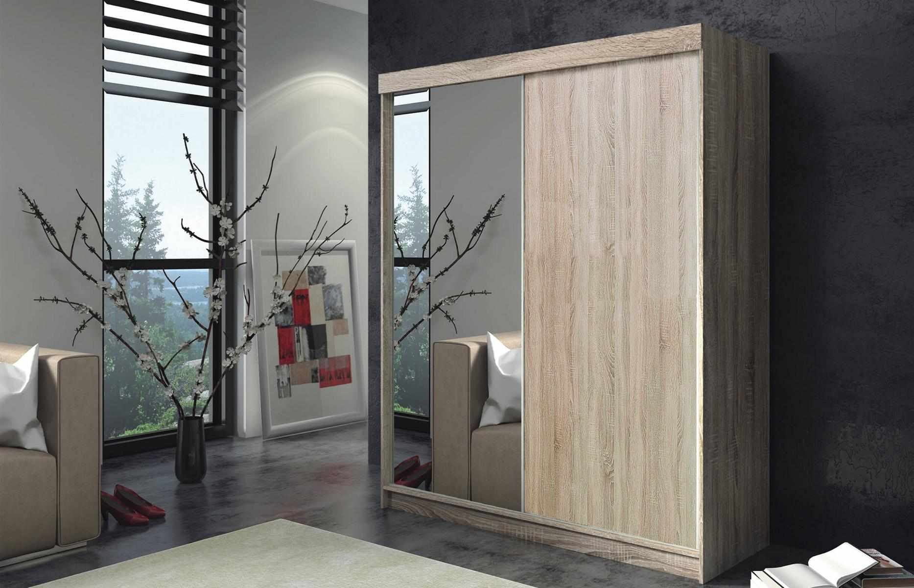 Schrank Kleiderschrank Hochschrank Modern Beige Holz Schränke Schlafzimmer Neu
