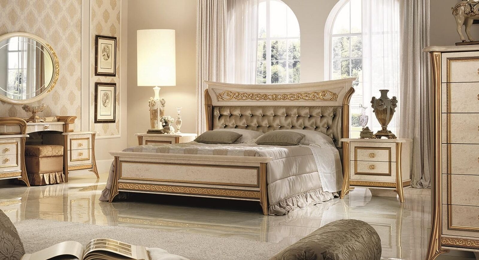 Bett 2x Nachttisch Design Schlafzimmer 3tlg. Klassischer Luxus Betten Set Möbel