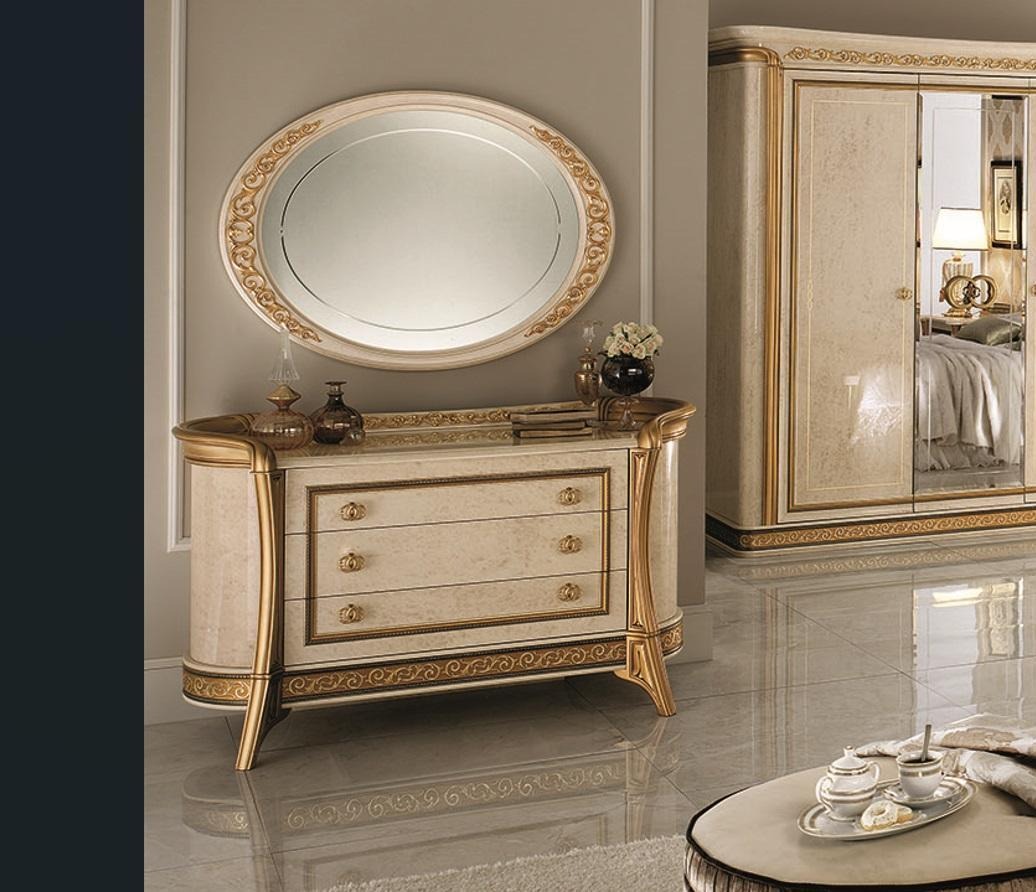 Spiegel Kommode Schrank Kommoden Schlafzimmer Set Holz Klassischer Stil 2tlg.